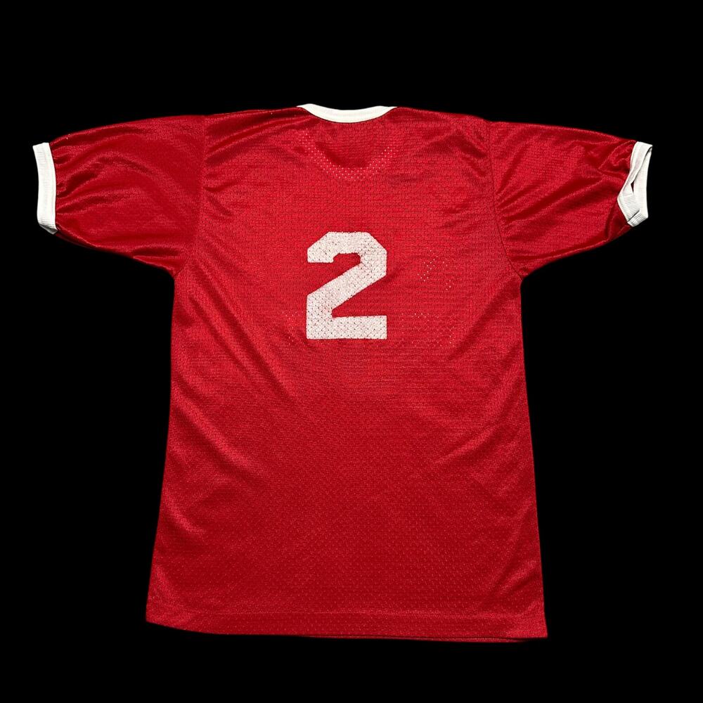 Vintage 70s Peerless Hellcats Softball Womens Tee Shirt Mesh Jersey Red Sz L - Picture 2 of 6